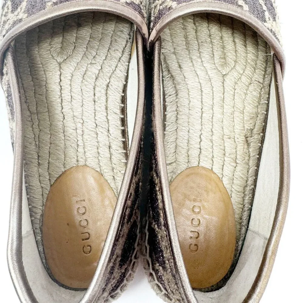 Gucci GG Logo Lurex Lamé Espadrilles Brown Beige Monogram Flats EU 37.5 US 7.5 - Picture 14 of 14